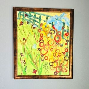 Abstract Iris flower painting original framed
